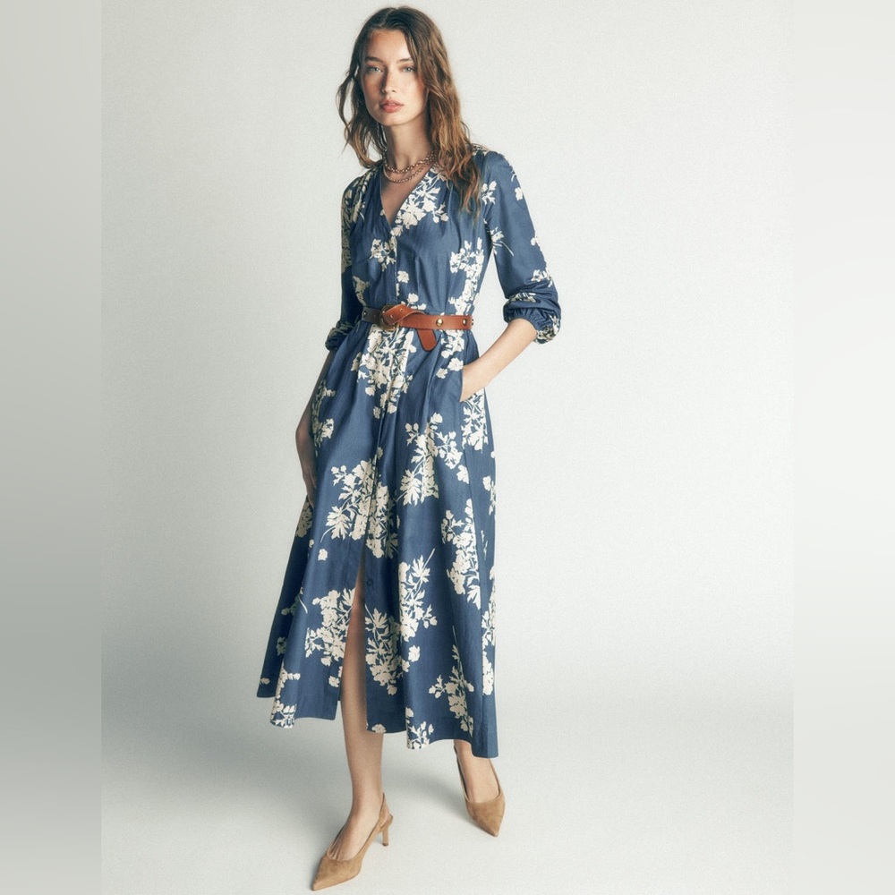 NWT Boden Nicola Cotton Midi Dress in Blue Flecked Bunch - Picture 2 of 10